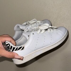 Women’s Adidas Stan Smith White Sneakers with Zebra Accent